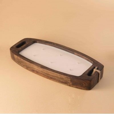 Ethnic 6 Wick Tray Candle - Wood