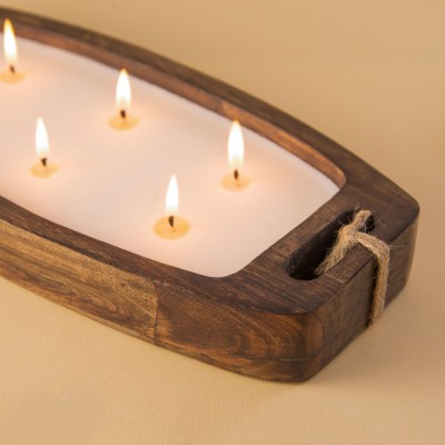 Ethnic 6 Wick Tray Candle - Wood