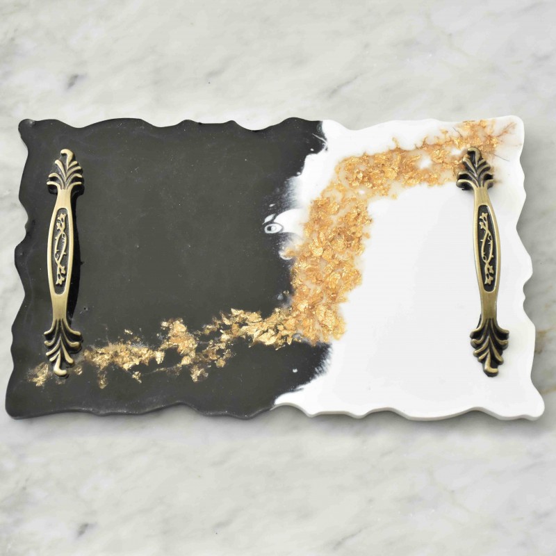 Resin Tray with Handles Black and White