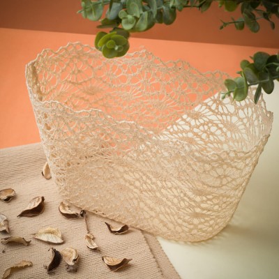 Beige Lace Oval Basket